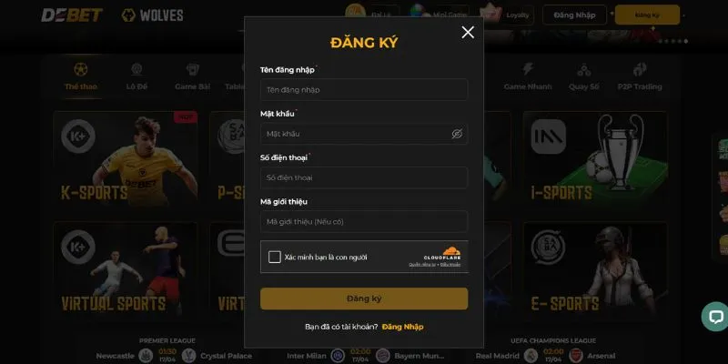 Cách đăng ký và truy cập sảnh thể thao Debet